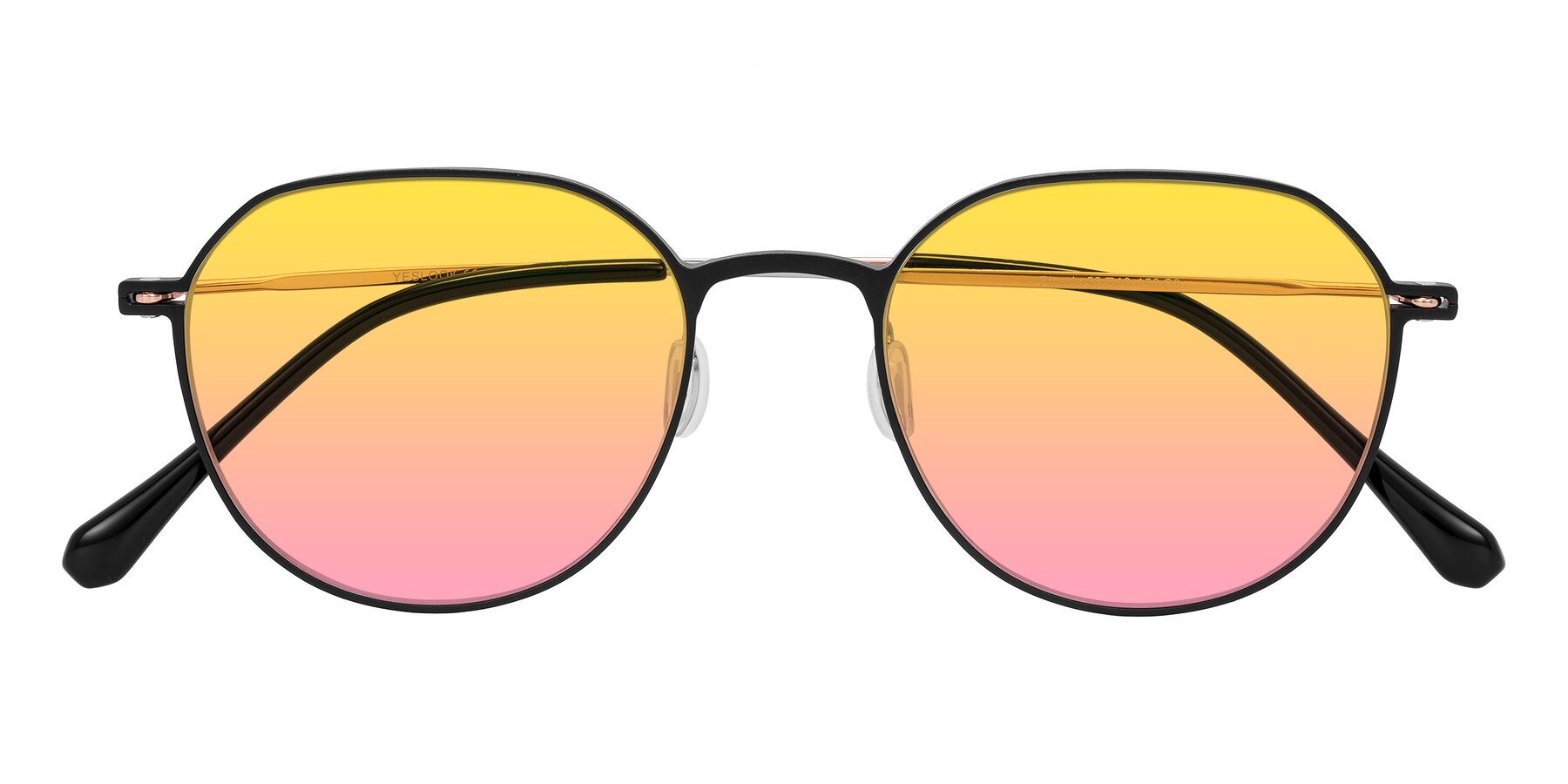 Folded Front of Pineda in Black/Rose Gold with Yellow / Pink Gradient Lenses