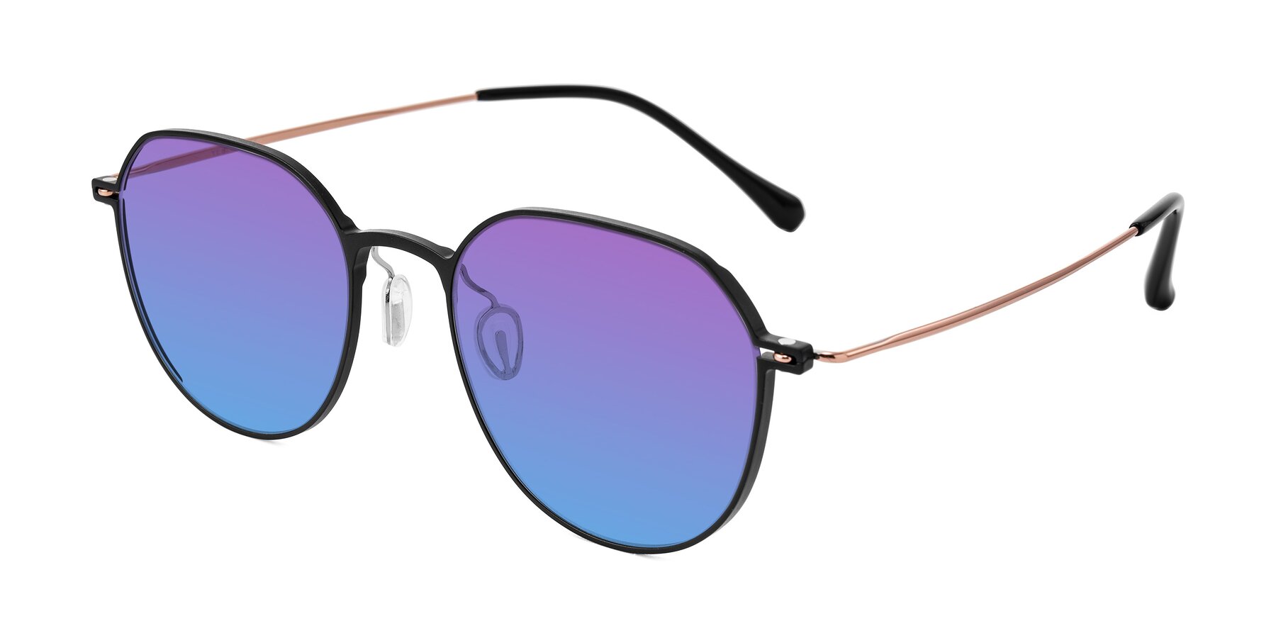 Angle of Pineda in Black/Rose Gold with Purple / Blue Gradient Lenses