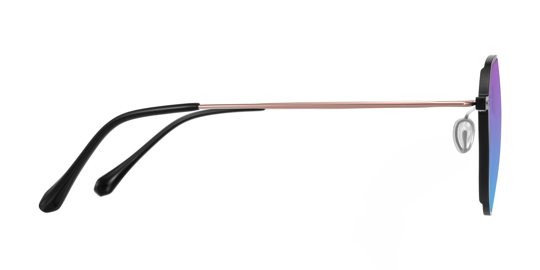 Side of Pineda in Black/Rose Gold with Purple / Blue Gradient Lenses