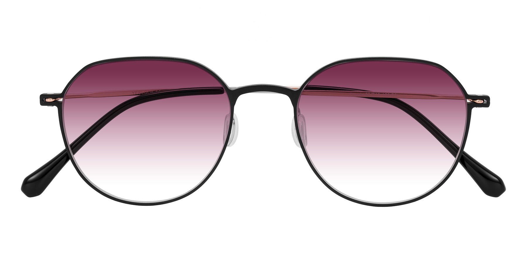 Folded Front of Pineda in Black/Rose Gold with Wine Gradient Lenses