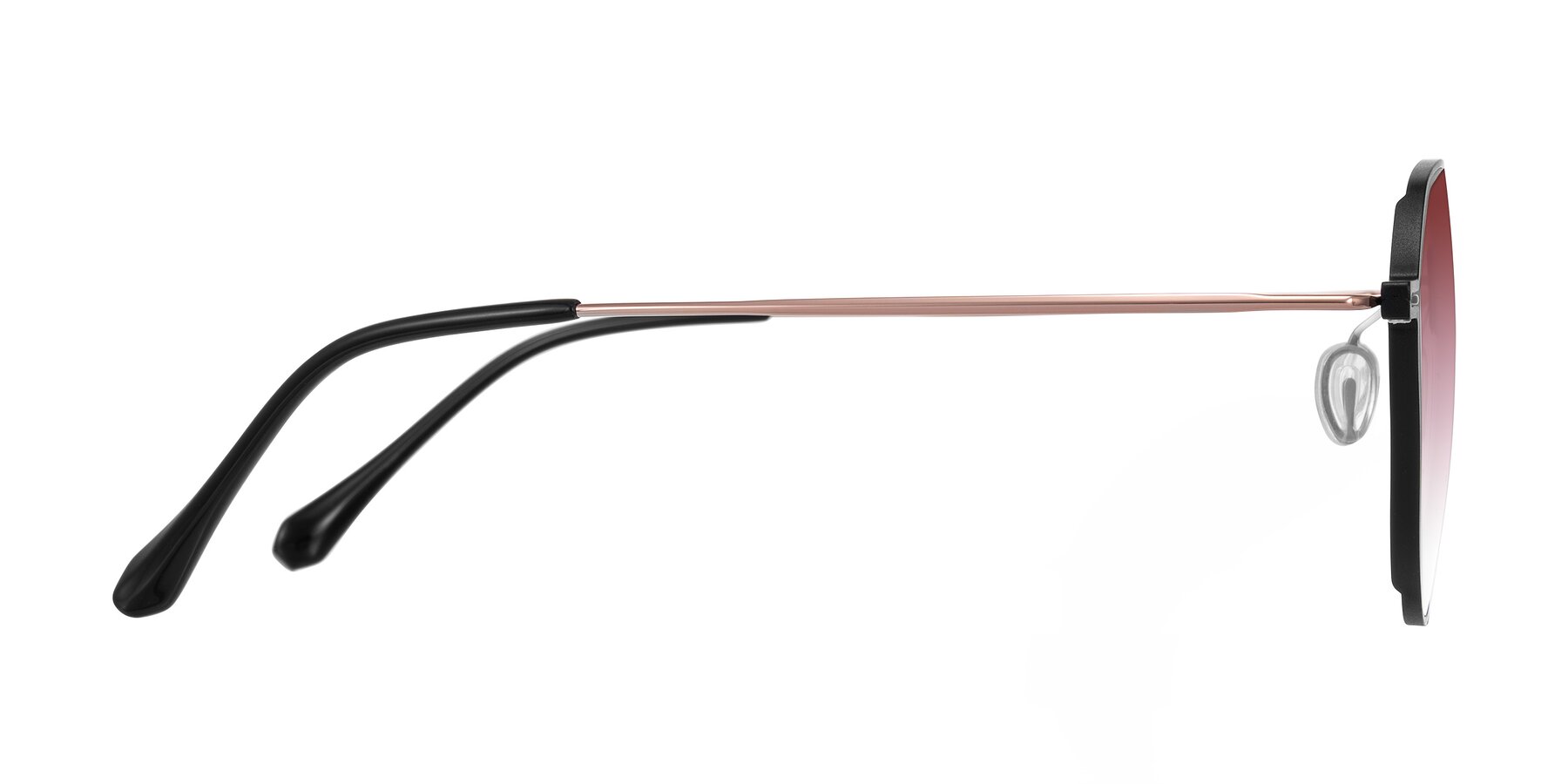Side of Pineda in Black/Rose Gold with Garnet Gradient Lenses