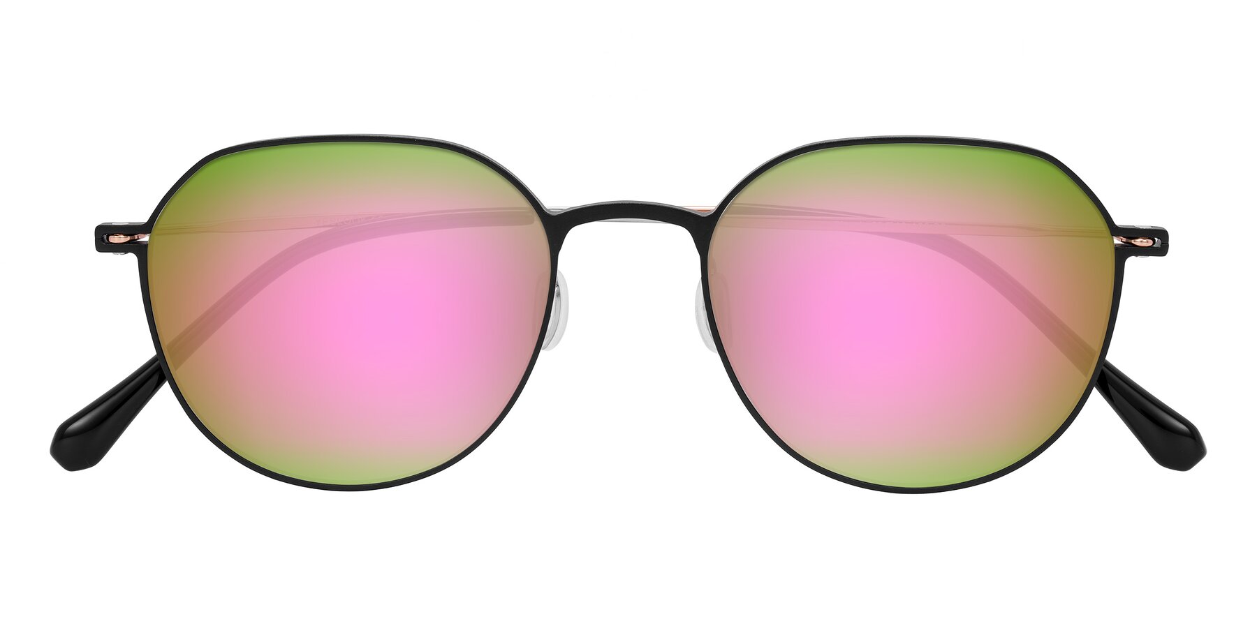 Folded Front of Pineda in Black/Rose Gold with Pink Mirrored Lenses