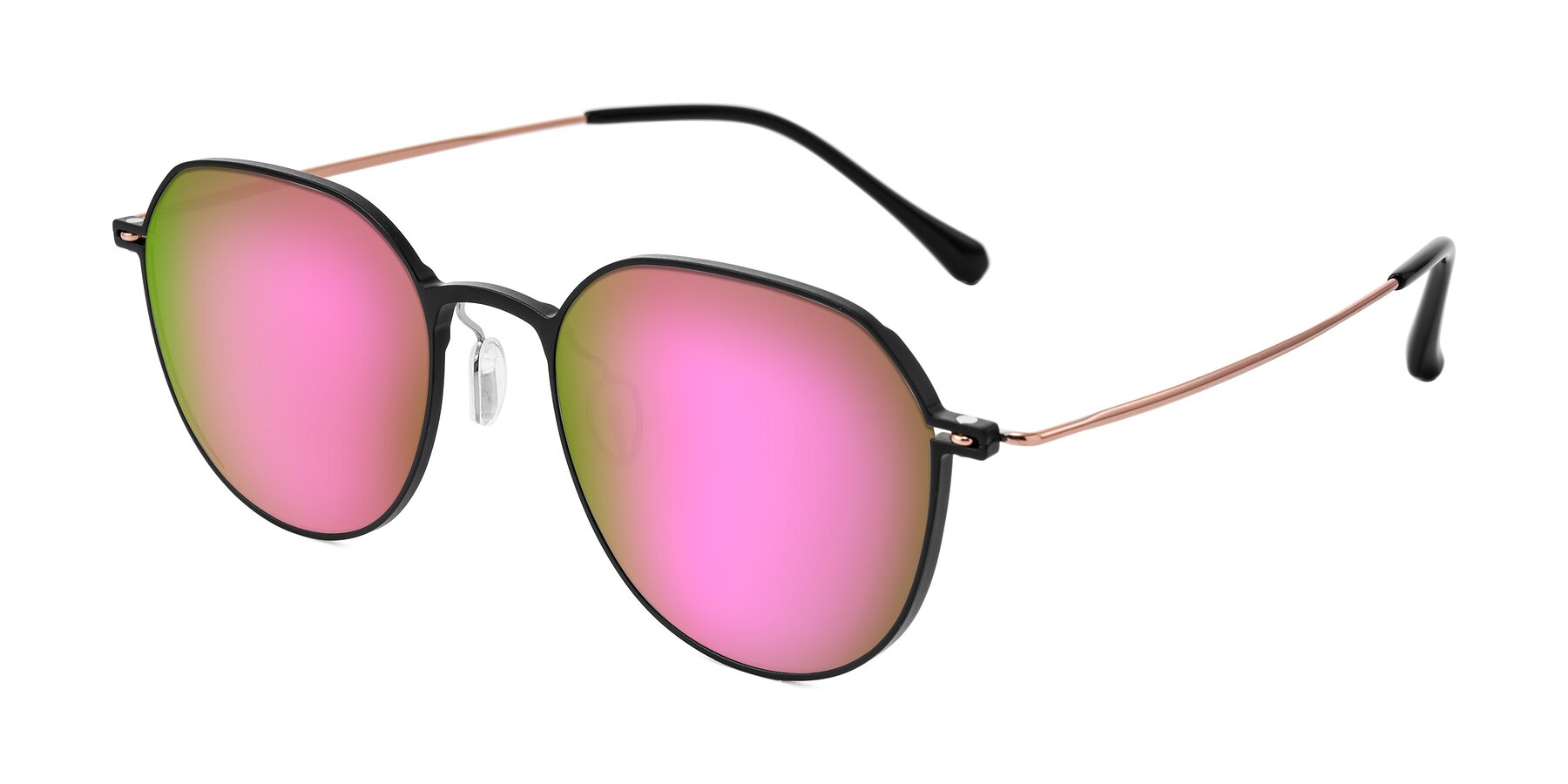 Angle of Pineda in Black/Rose Gold with Pink Mirrored Lenses