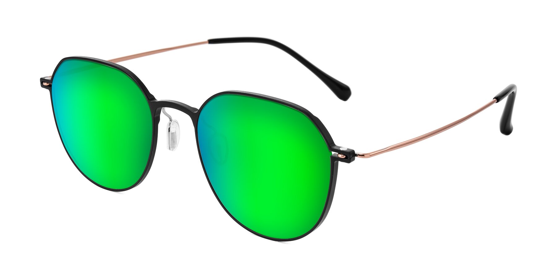 Angle of Pineda in Black/Rose Gold with Green Mirrored Lenses