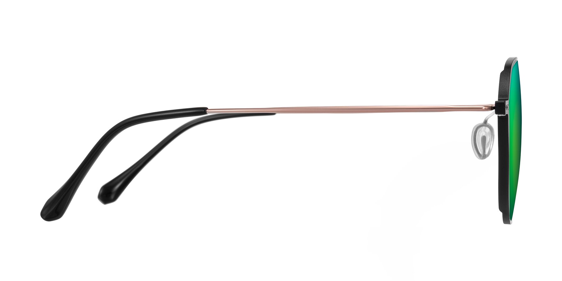 Side of Pineda in Black/Rose Gold with Green Mirrored Lenses