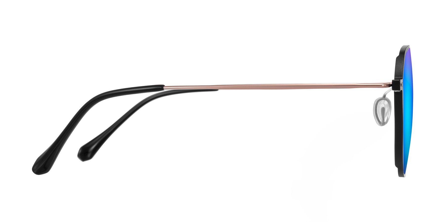 Side of Pineda in Black/Rose Gold with Blue Mirrored Lenses