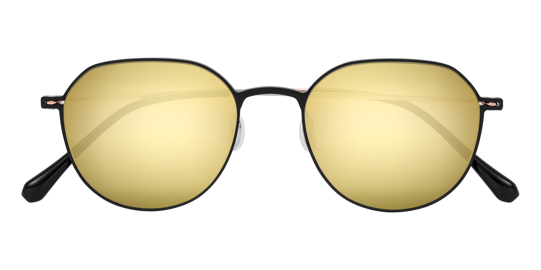 Folded Front of Pineda in Black/Rose Gold with Gold Mirrored Lenses