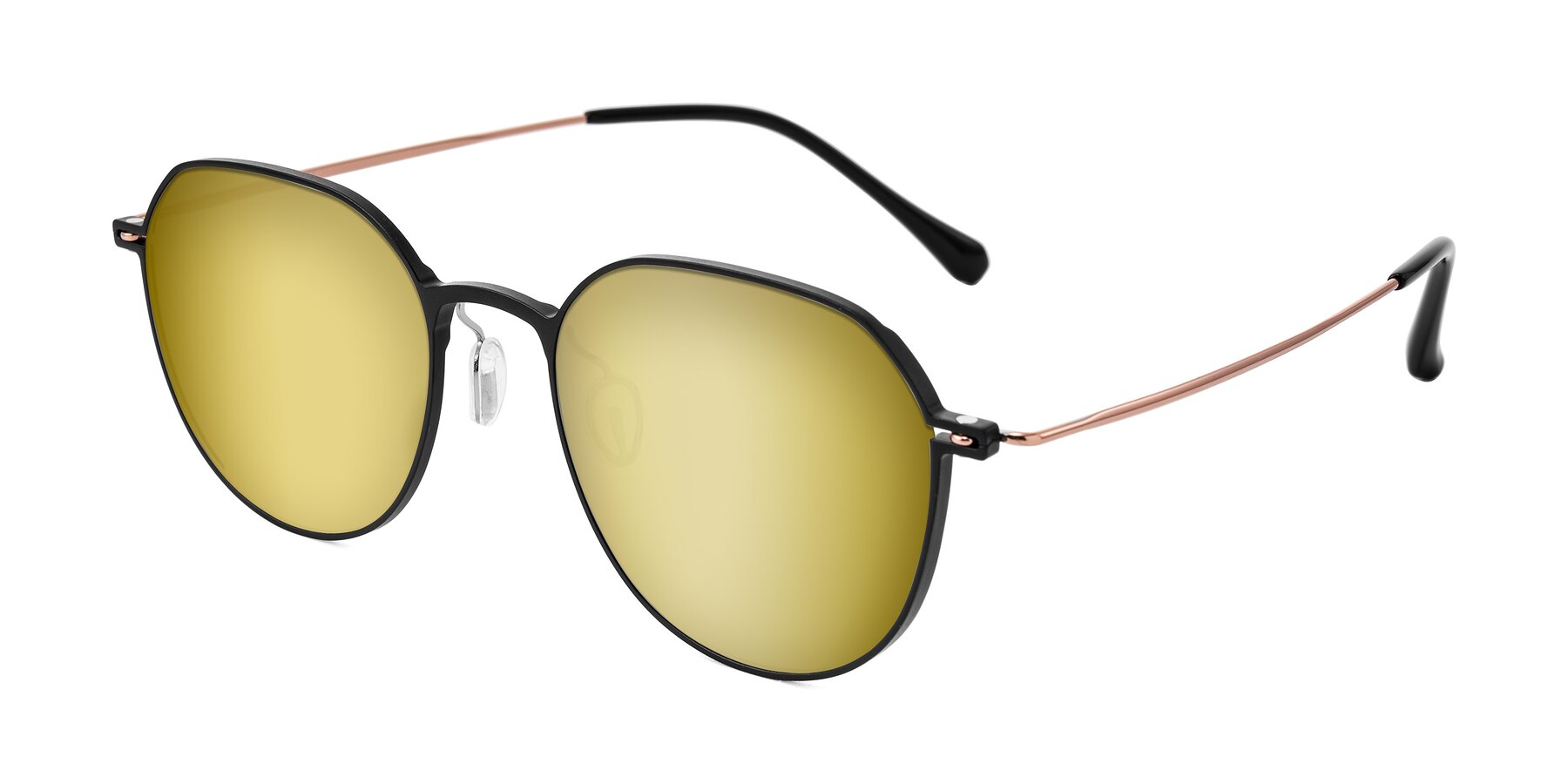 Angle of Pineda in Black/Rose Gold with Gold Mirrored Lenses