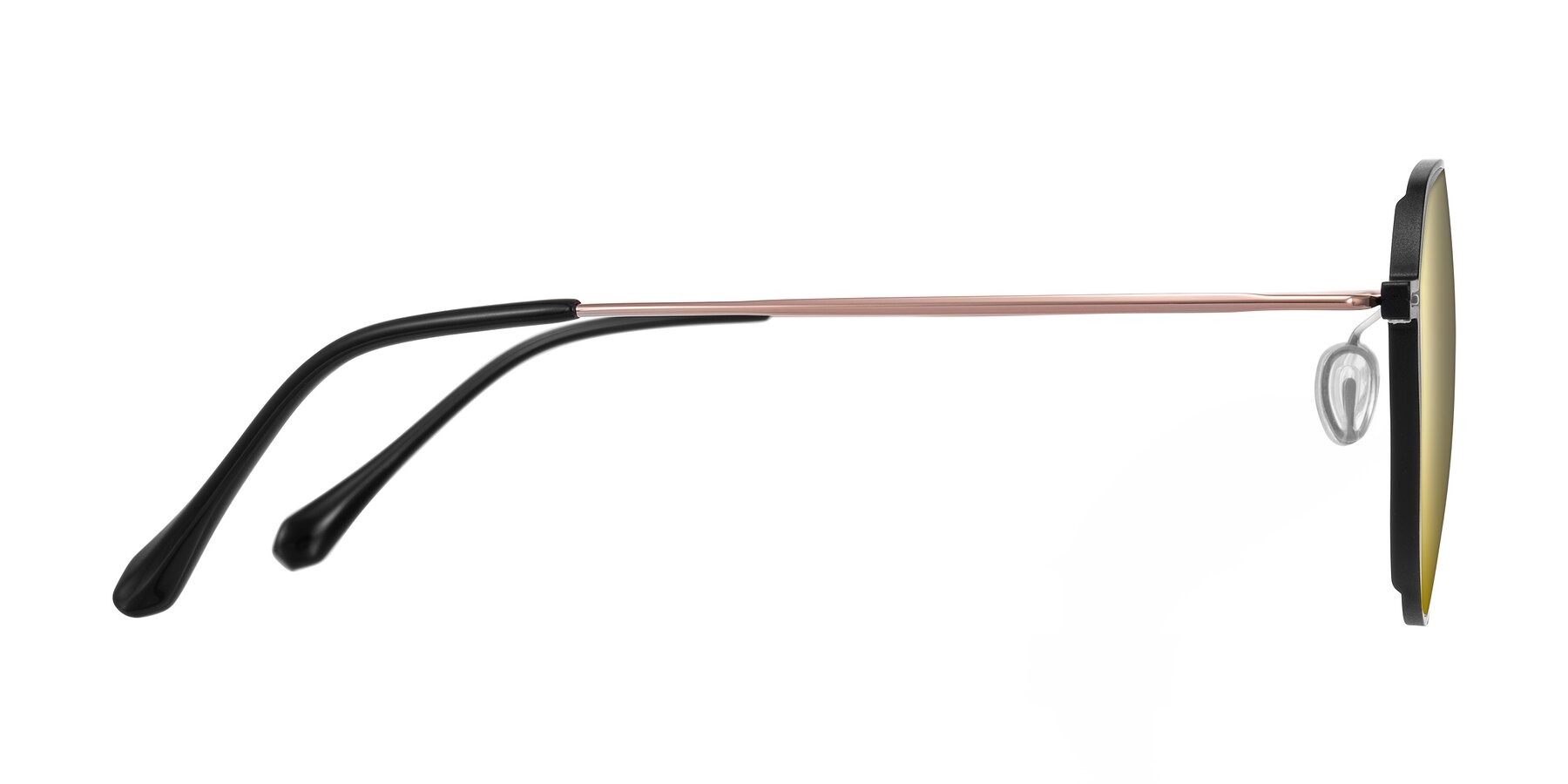 Side of Pineda in Black/Rose Gold with Gold Mirrored Lenses
