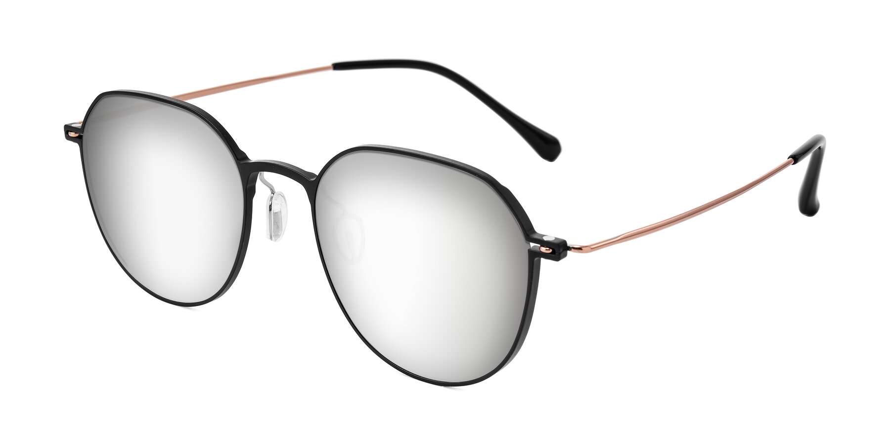 Angle of Pineda in Black/Rose Gold with Silver Mirrored Lenses