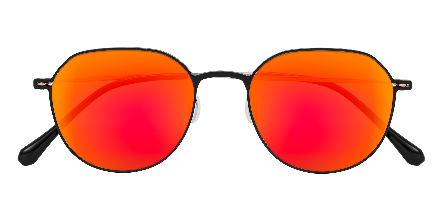Folded Front of Pineda in Black/Rose Gold with Red Gold Mirrored Lenses