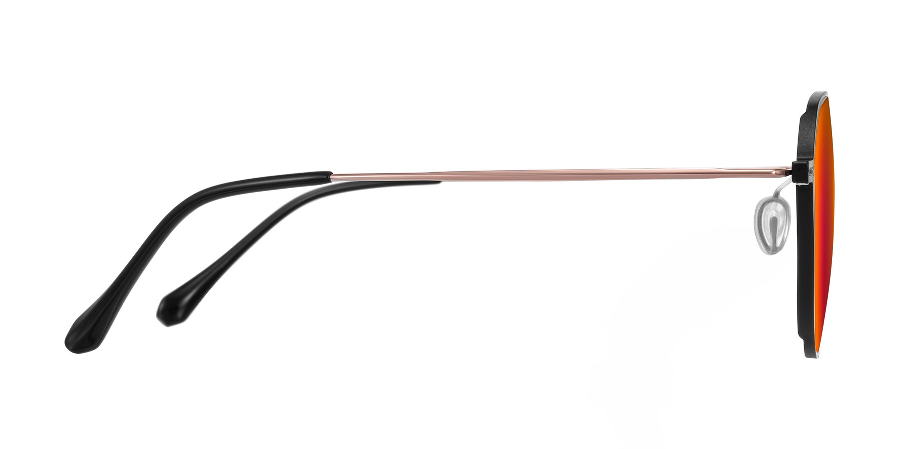 Side of Pineda in Black/Rose Gold with Red Gold Mirrored Lenses