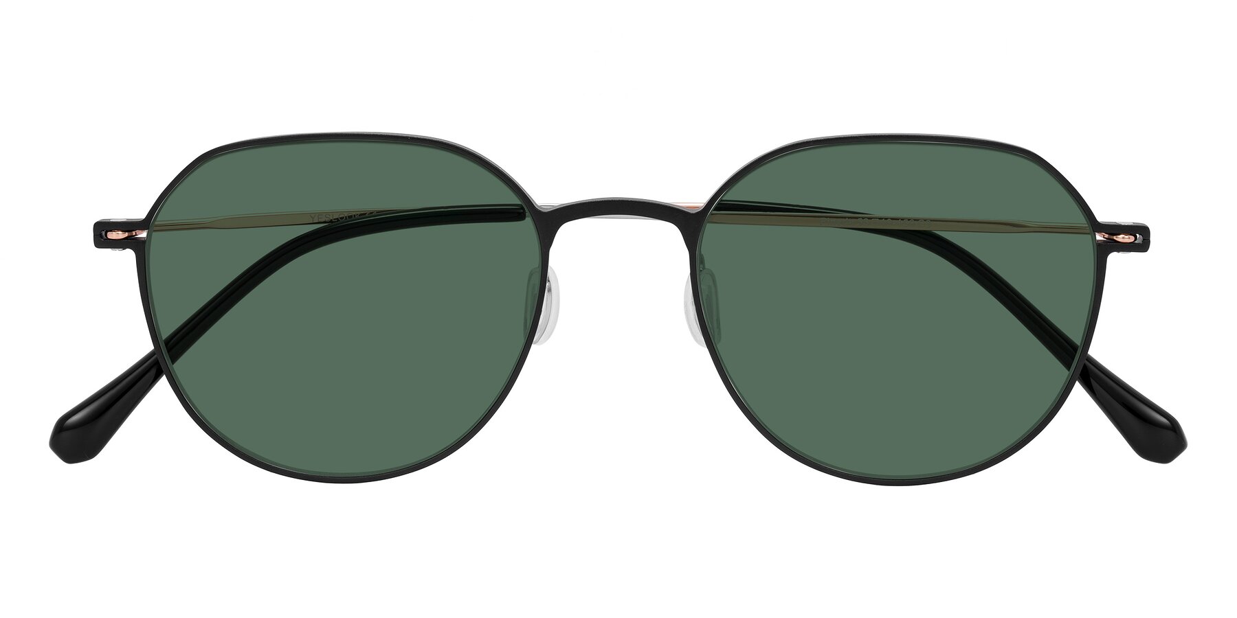Folded Front of Pineda in Black/Rose Gold with Green Polarized Lenses