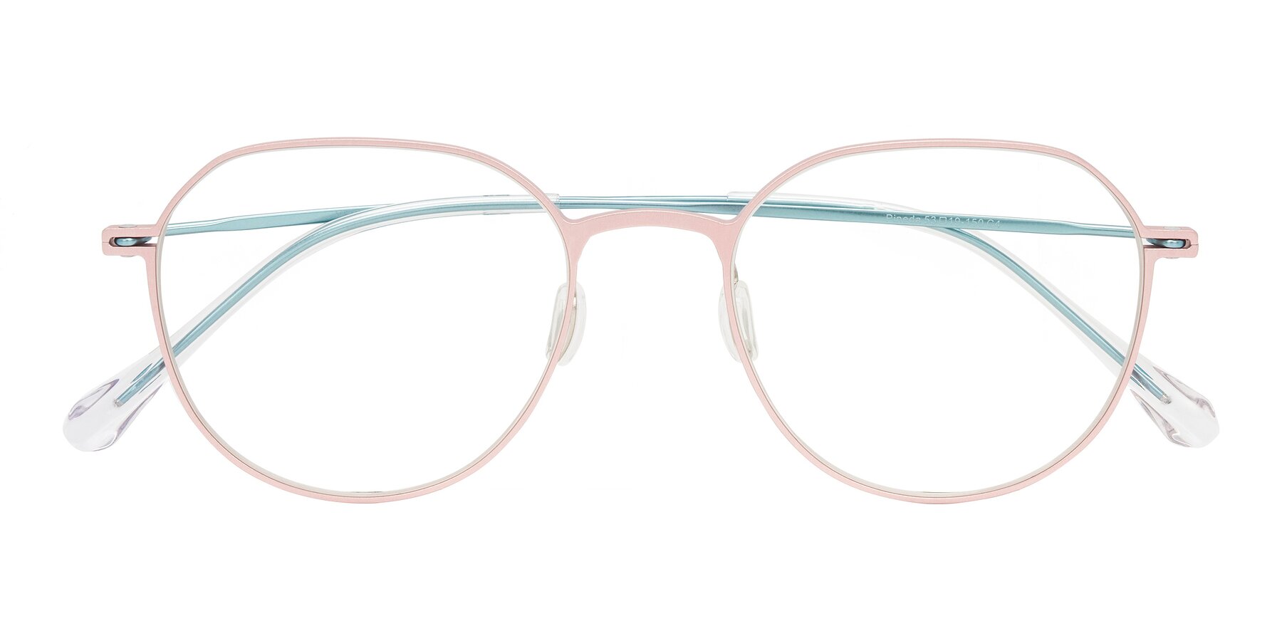 Folded Front of Pineda in Pink/Blue with Clear Eyeglass Lenses