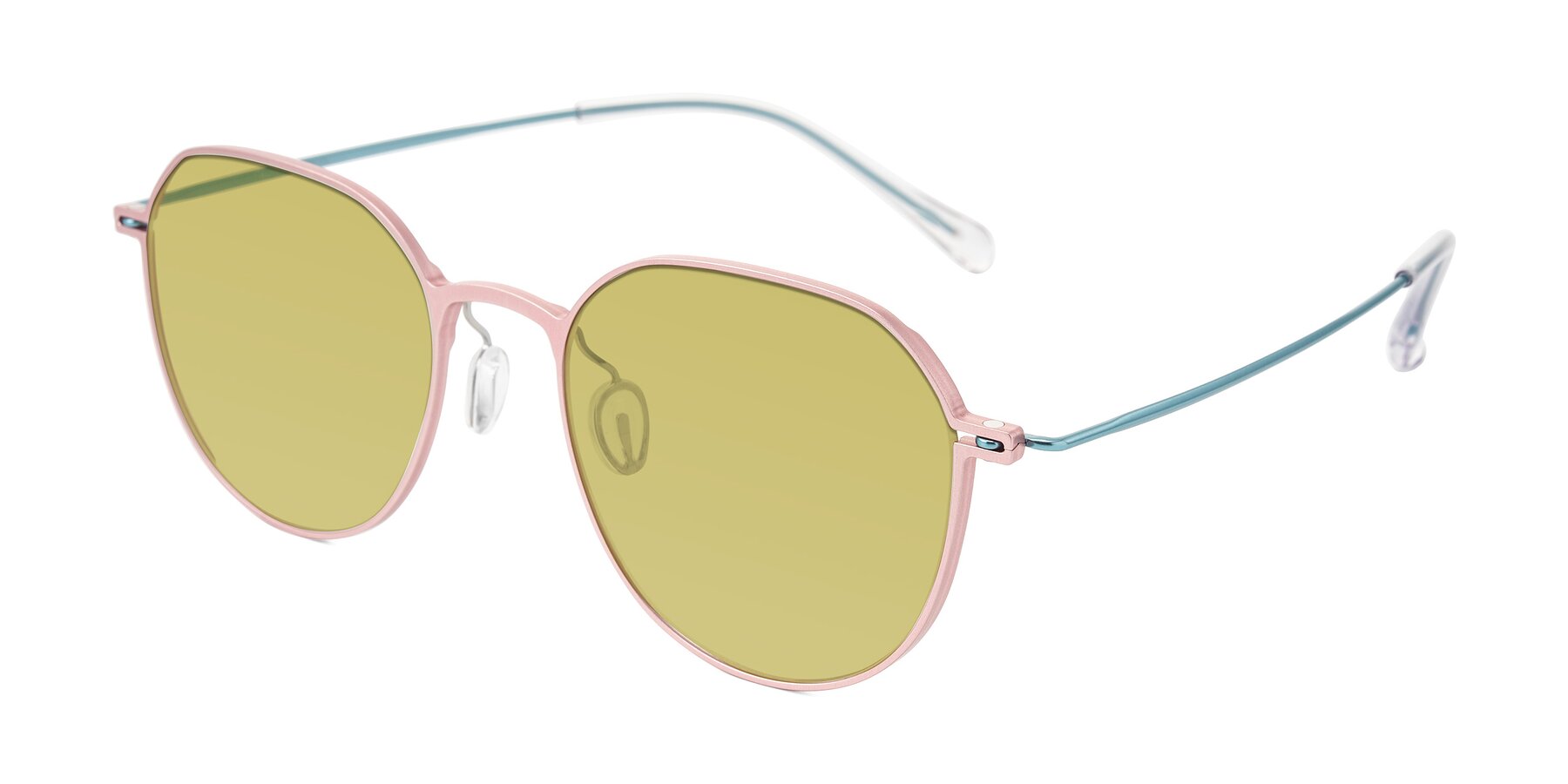 Angle of Pineda in Pink/Blue with Medium Champagne Tinted Lenses