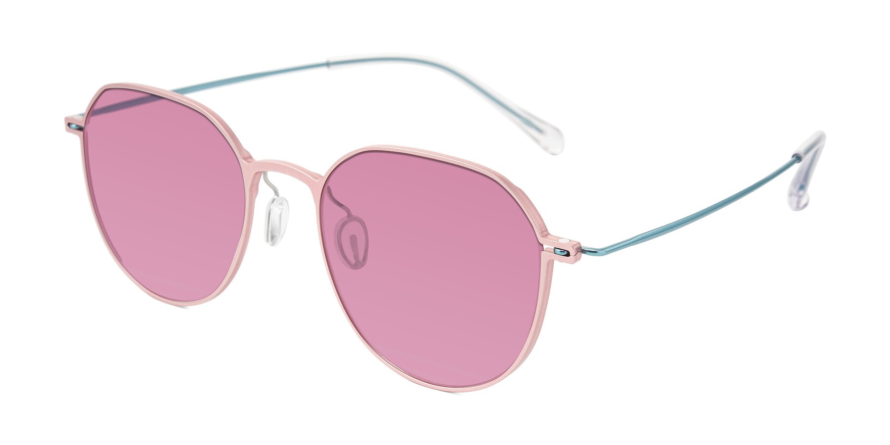 Angle of Pineda in Pink/Blue with Medium Wine Tinted Lenses