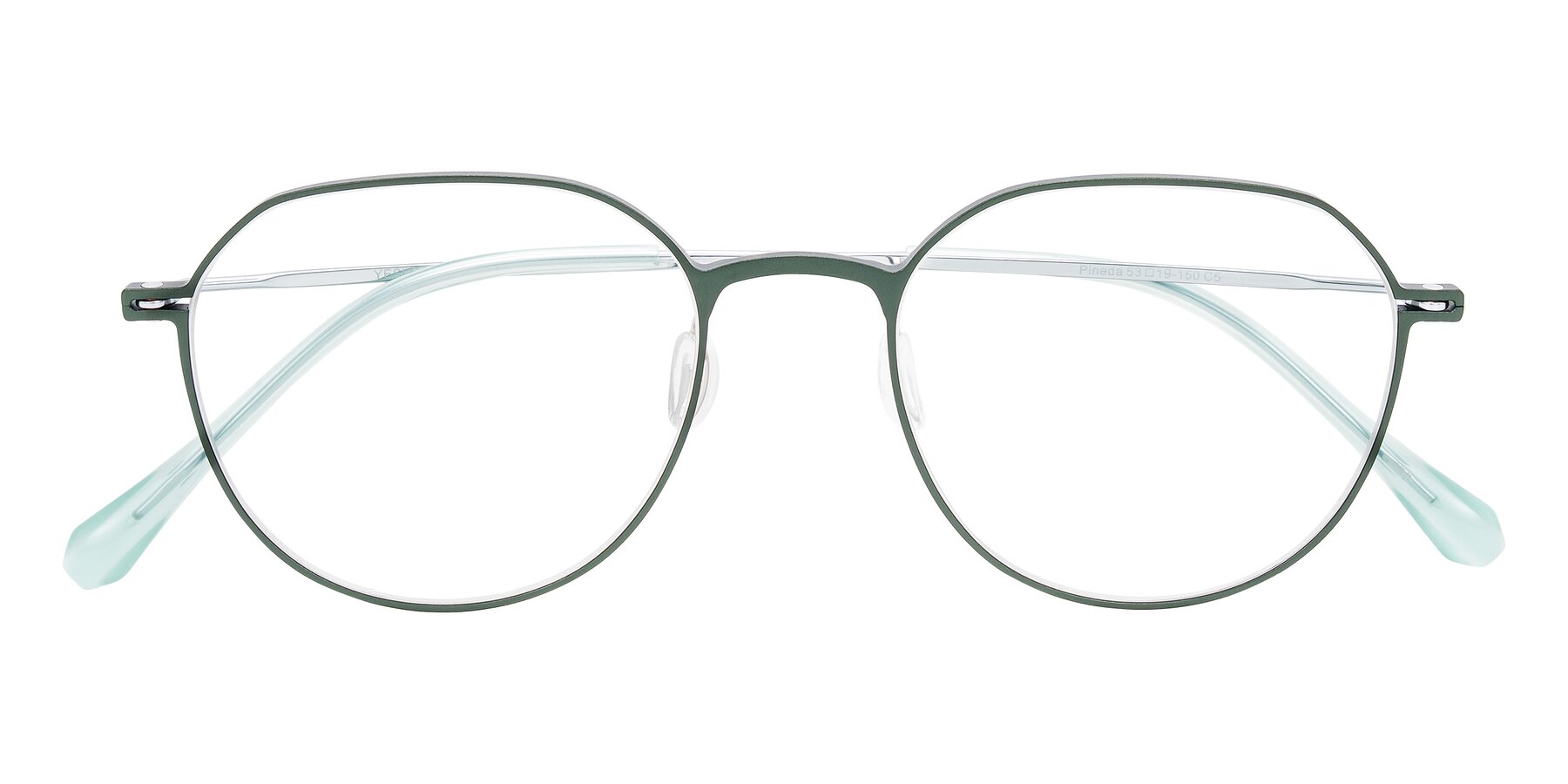 Folded Front of Pineda in Dark Green/Silver with Clear Eyeglass Lenses