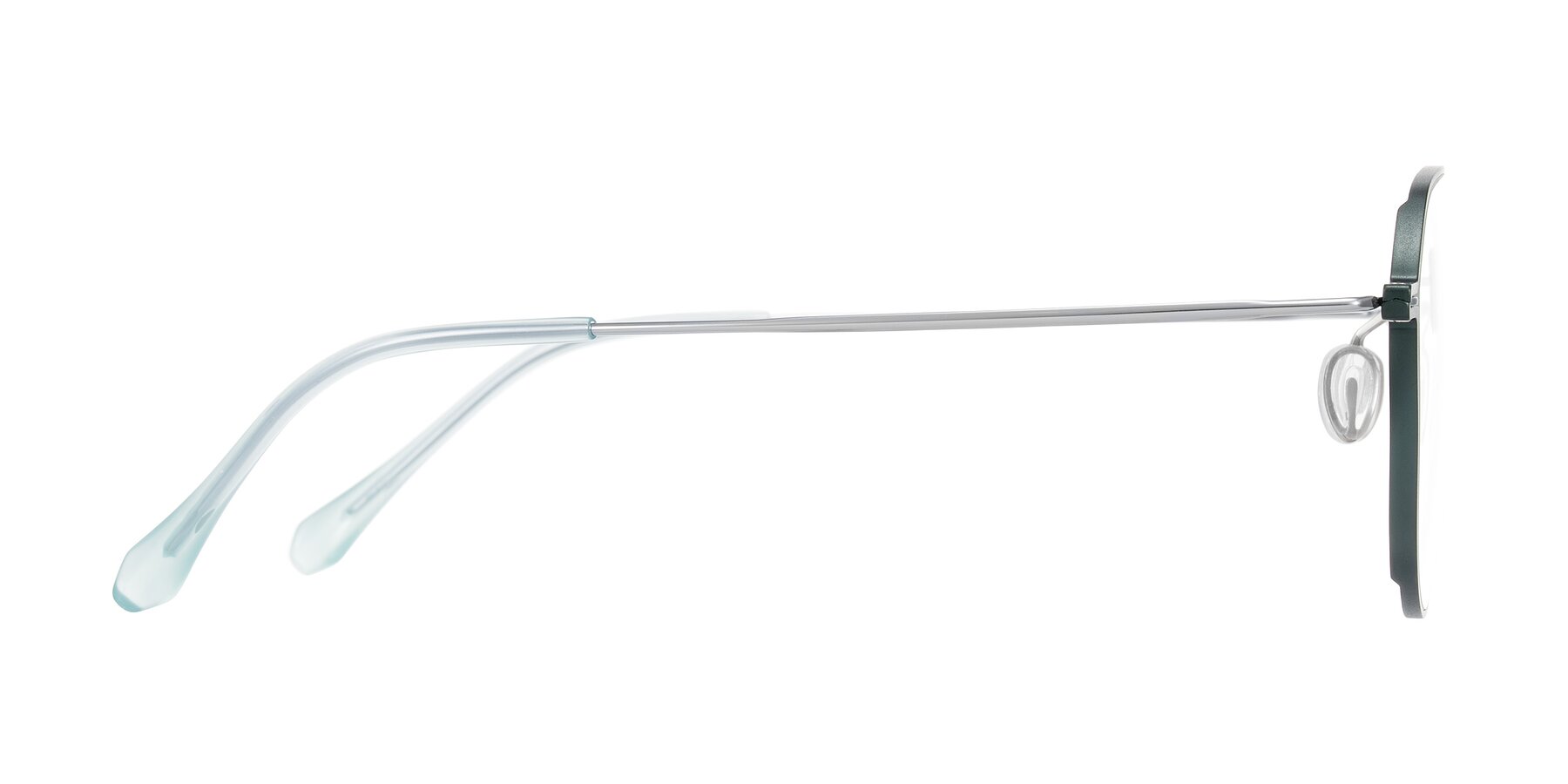Side of Pineda in Dark Green/Silver with Clear Eyeglass Lenses