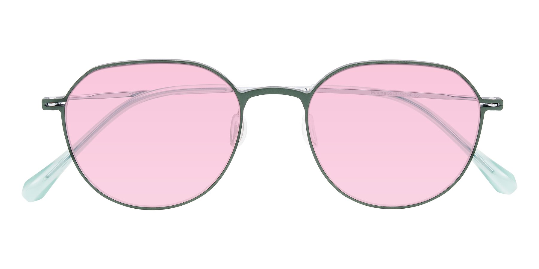 Folded Front of Pineda in Dark Green/Silver with Light Pink Tinted Lenses