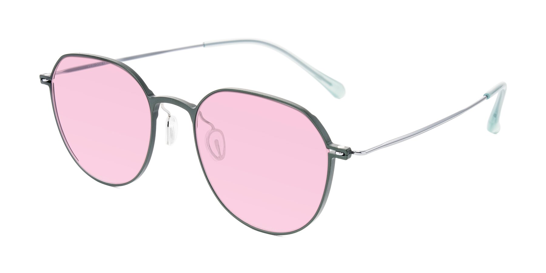 Angle of Pineda in Dark Green/Silver with Light Pink Tinted Lenses