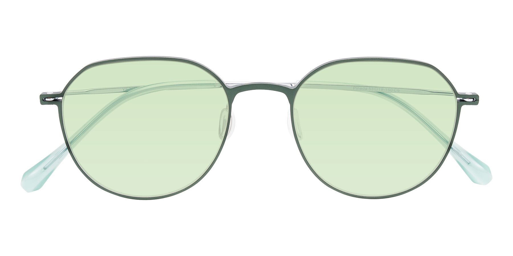 Folded Front of Pineda in Dark Green/Silver with Light Green Tinted Lenses