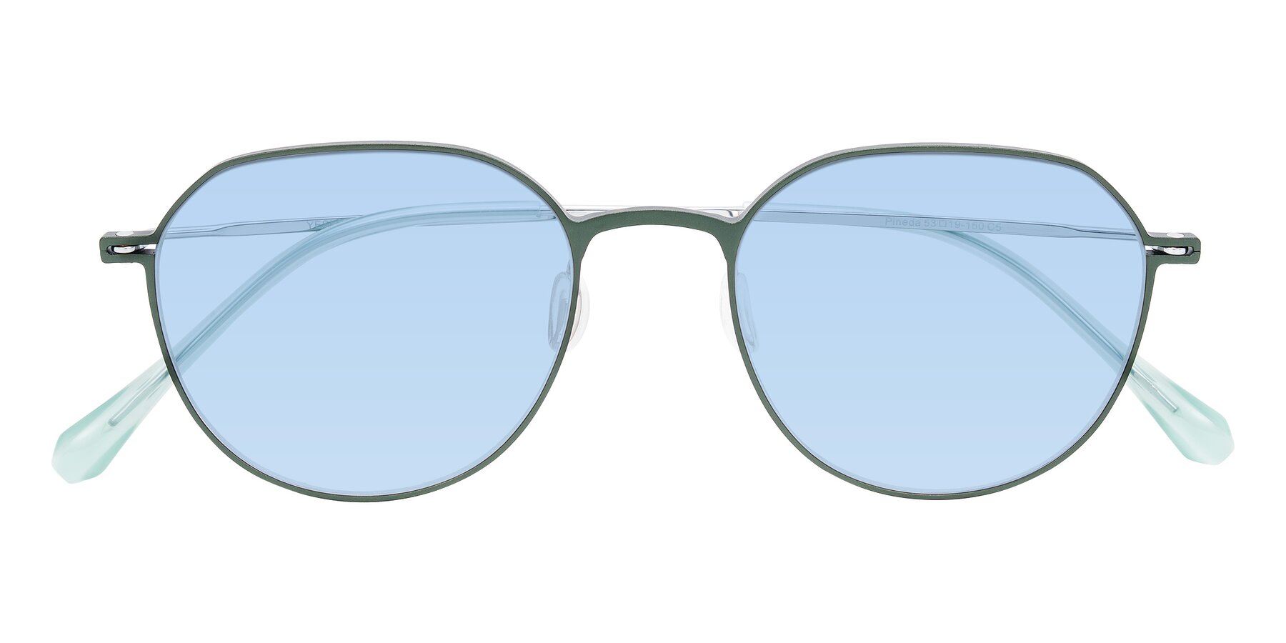 Folded Front of Pineda in Dark Green/Silver with Light Blue Tinted Lenses