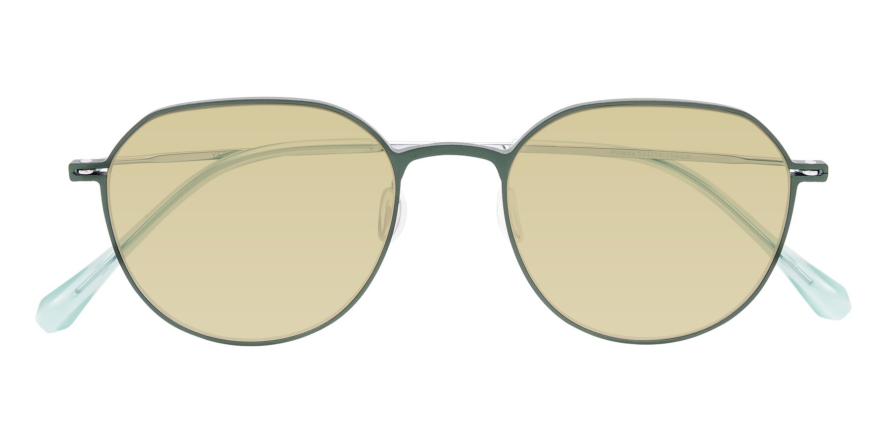 Folded Front of Pineda in Dark Green/Silver with Light Champagne Tinted Lenses