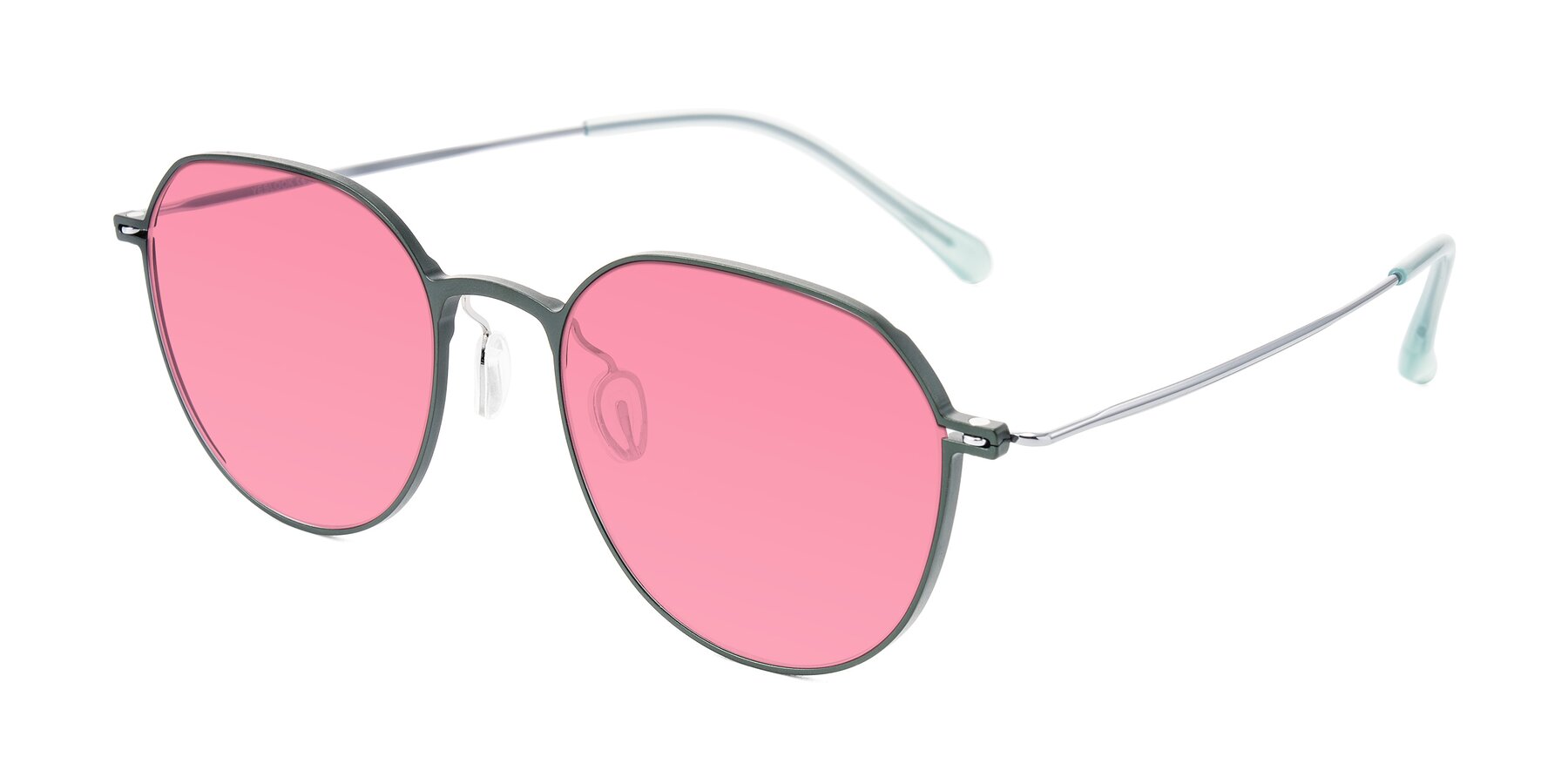 Angle of Pineda in Dark Green/Silver with Pink Tinted Lenses