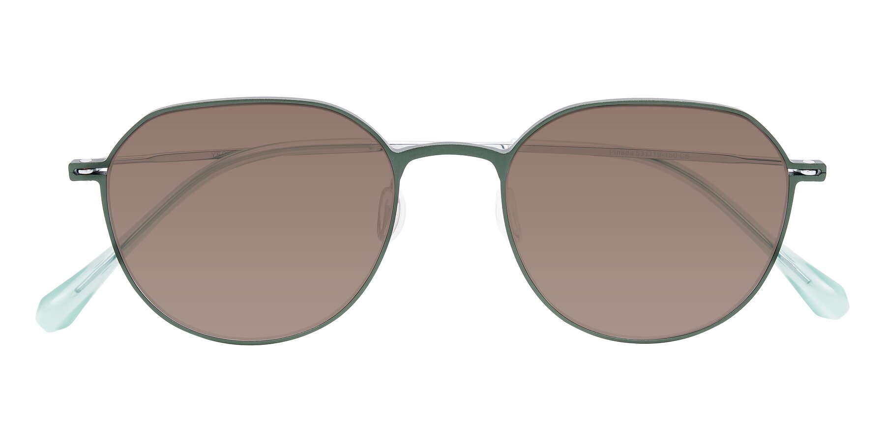 Folded Front of Pineda in Dark Green/Silver with Medium Brown Tinted Lenses