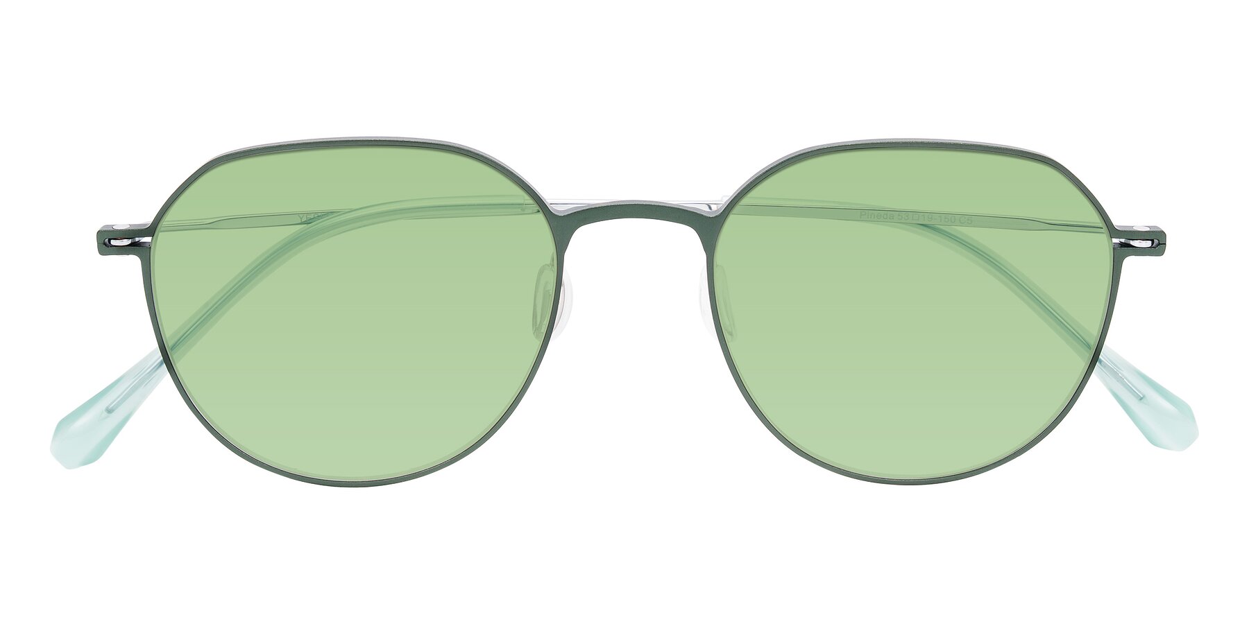 Folded Front of Pineda in Dark Green/Silver with Medium Green Tinted Lenses
