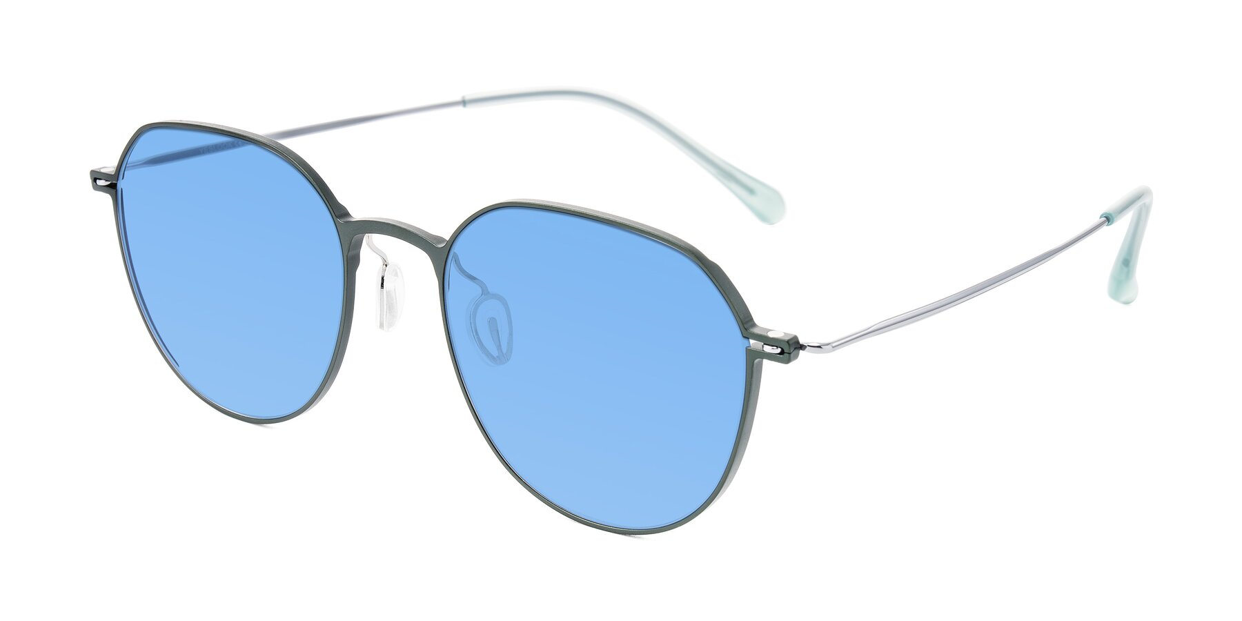 Angle of Pineda in Dark Green/Silver with Medium Blue Tinted Lenses