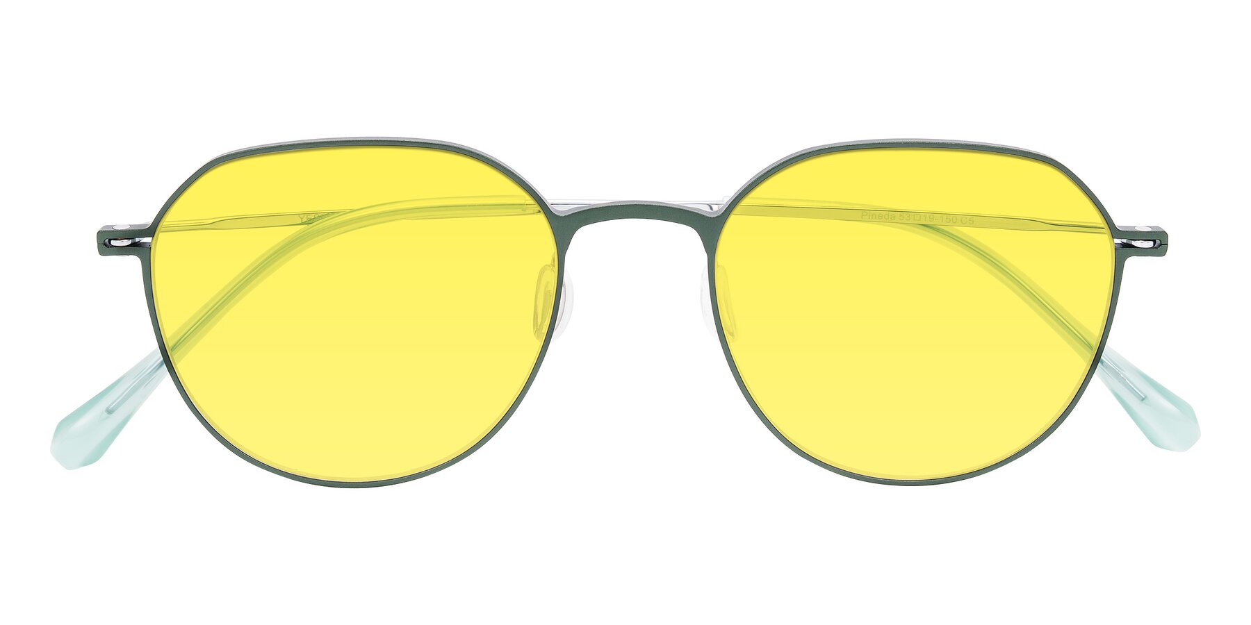 Folded Front of Pineda in Dark Green/Silver with Medium Yellow Tinted Lenses