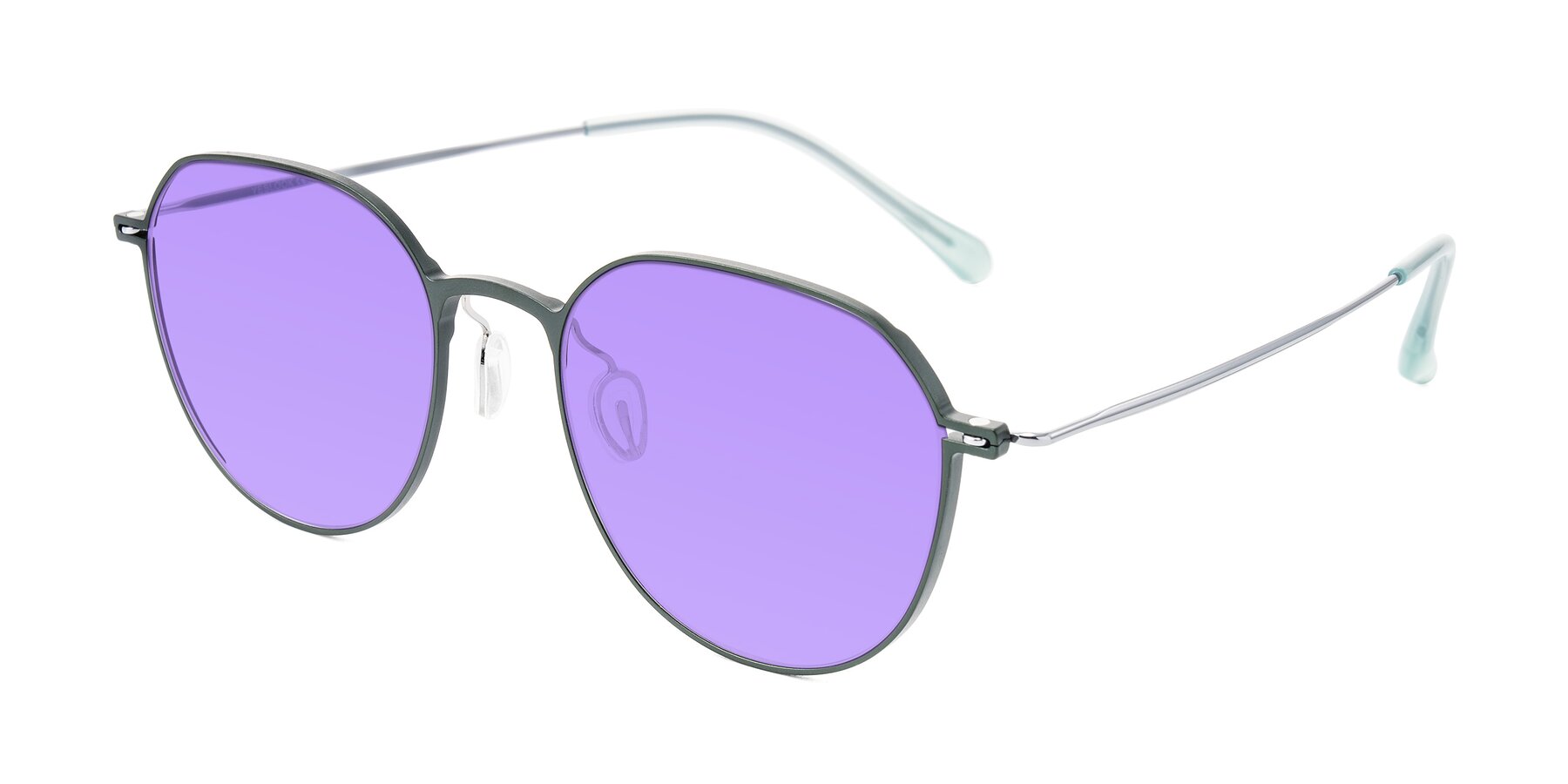 Angle of Pineda in Dark Green/Silver with Medium Purple Tinted Lenses