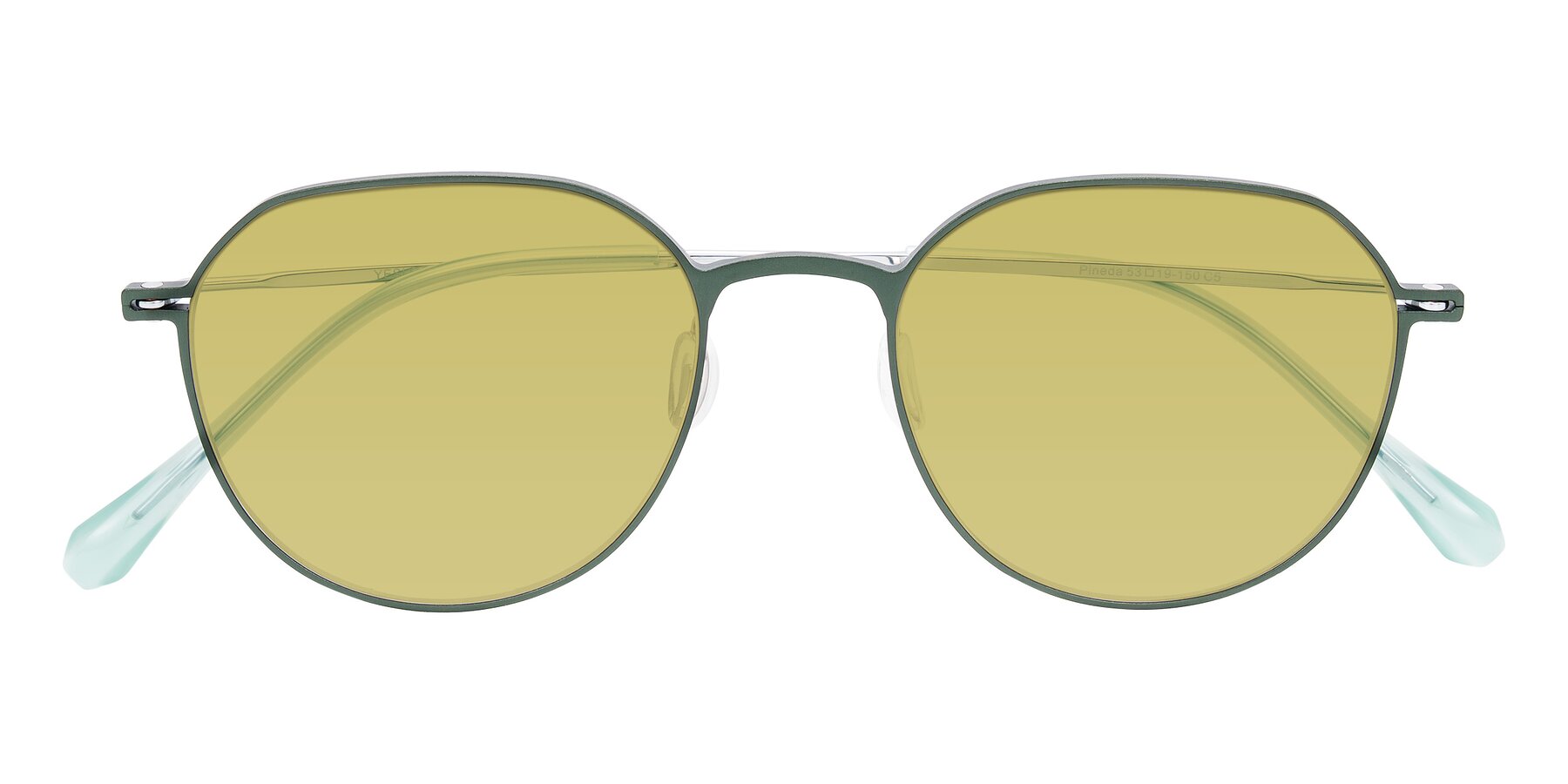 Folded Front of Pineda in Dark Green/Silver with Medium Champagne Tinted Lenses