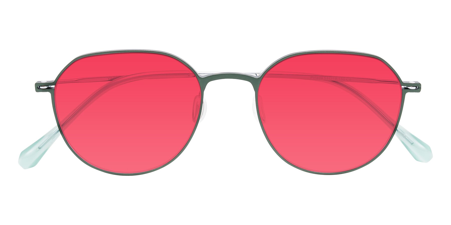 Folded Front of Pineda in Dark Green/Silver with Red Tinted Lenses