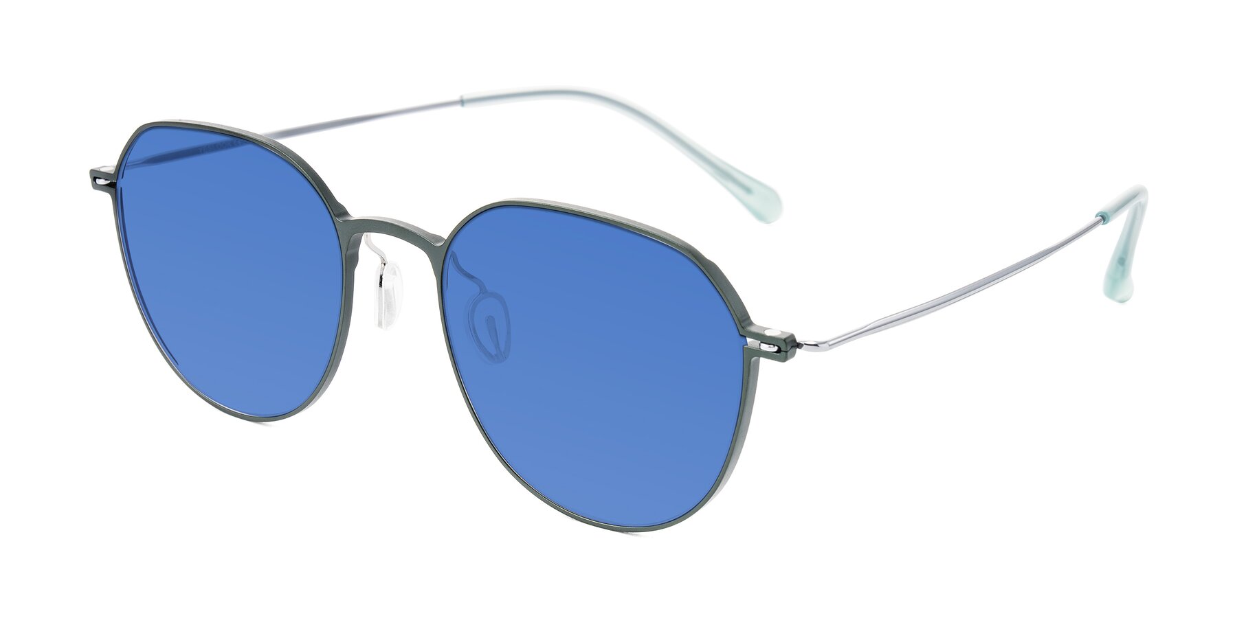 Angle of Pineda in Dark Green/Silver with Blue Tinted Lenses