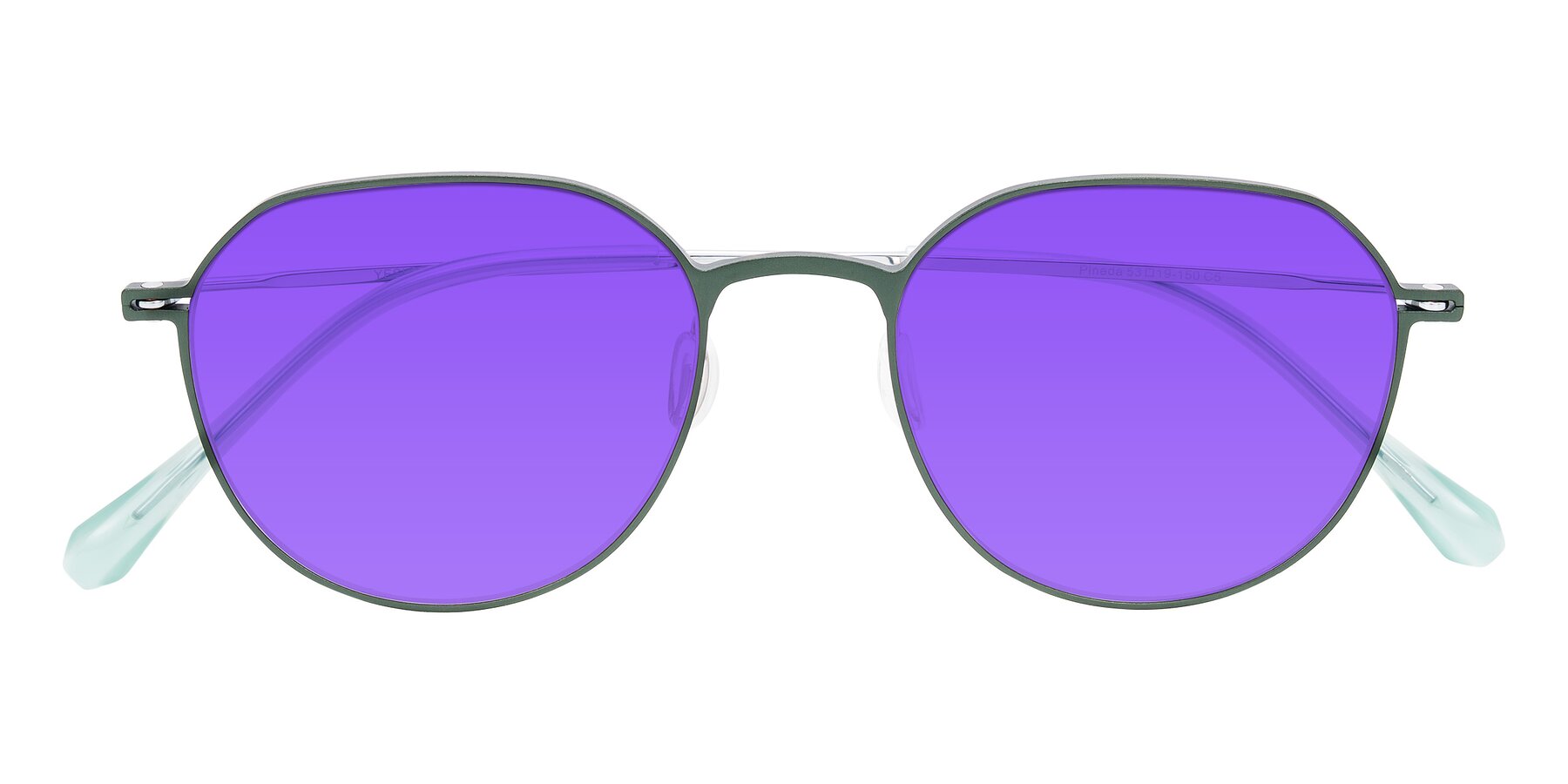 Folded Front of Pineda in Dark Green/Silver with Purple Tinted Lenses