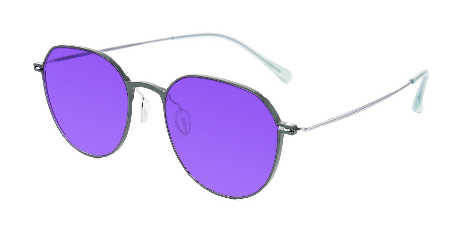 Angle of Pineda in Dark Green/Silver with Purple Tinted Lenses