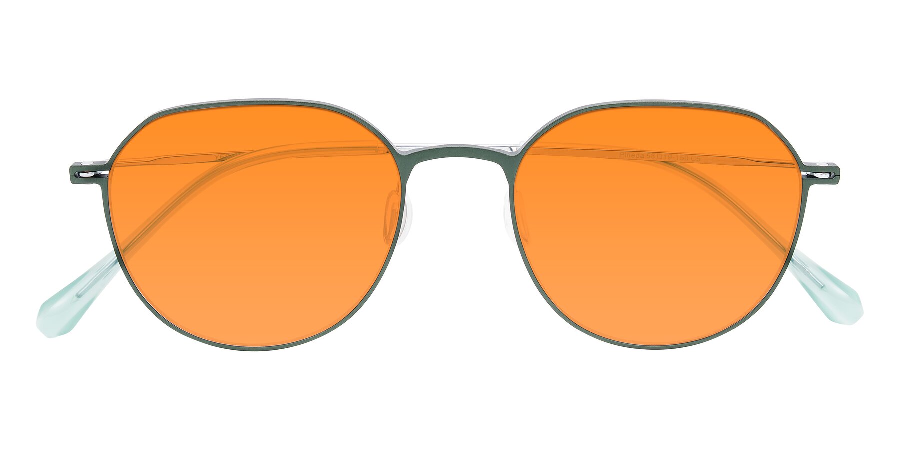Folded Front of Pineda in Dark Green/Silver with Orange Tinted Lenses