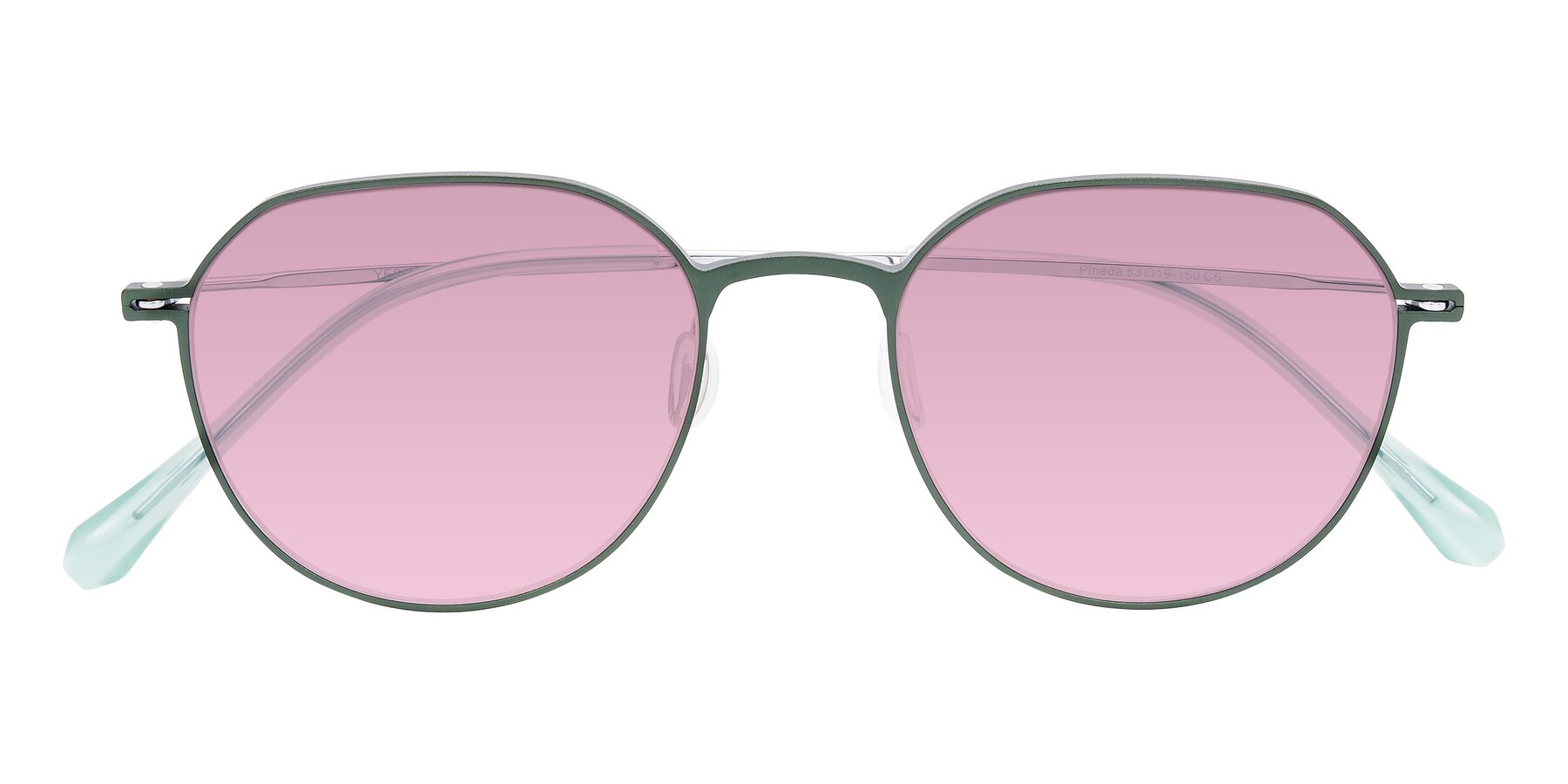 Folded Front of Pineda in Dark Green/Silver with Light Wine Tinted Lenses