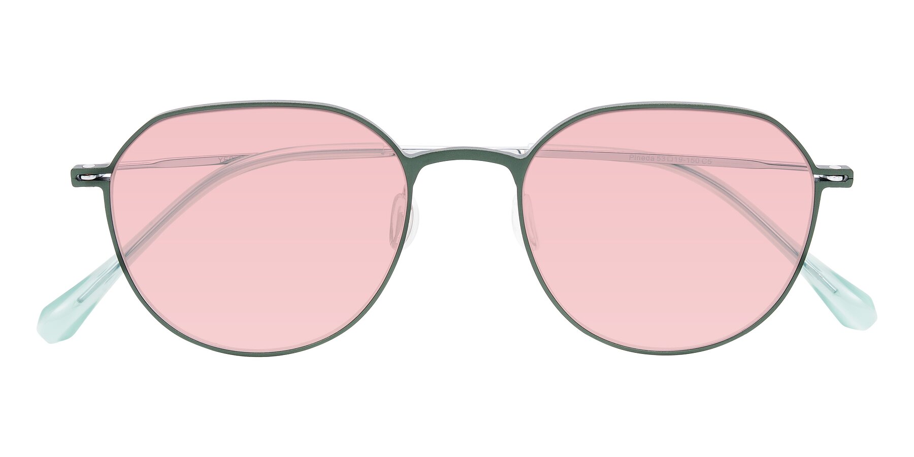 Folded Front of Pineda in Dark Green/Silver with Light Garnet Tinted Lenses