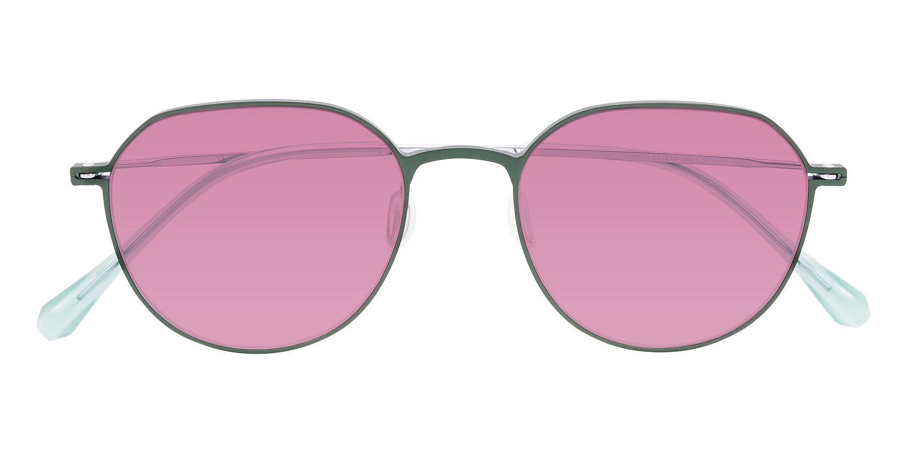 Folded Front of Pineda in Dark Green/Silver with Medium Wine Tinted Lenses