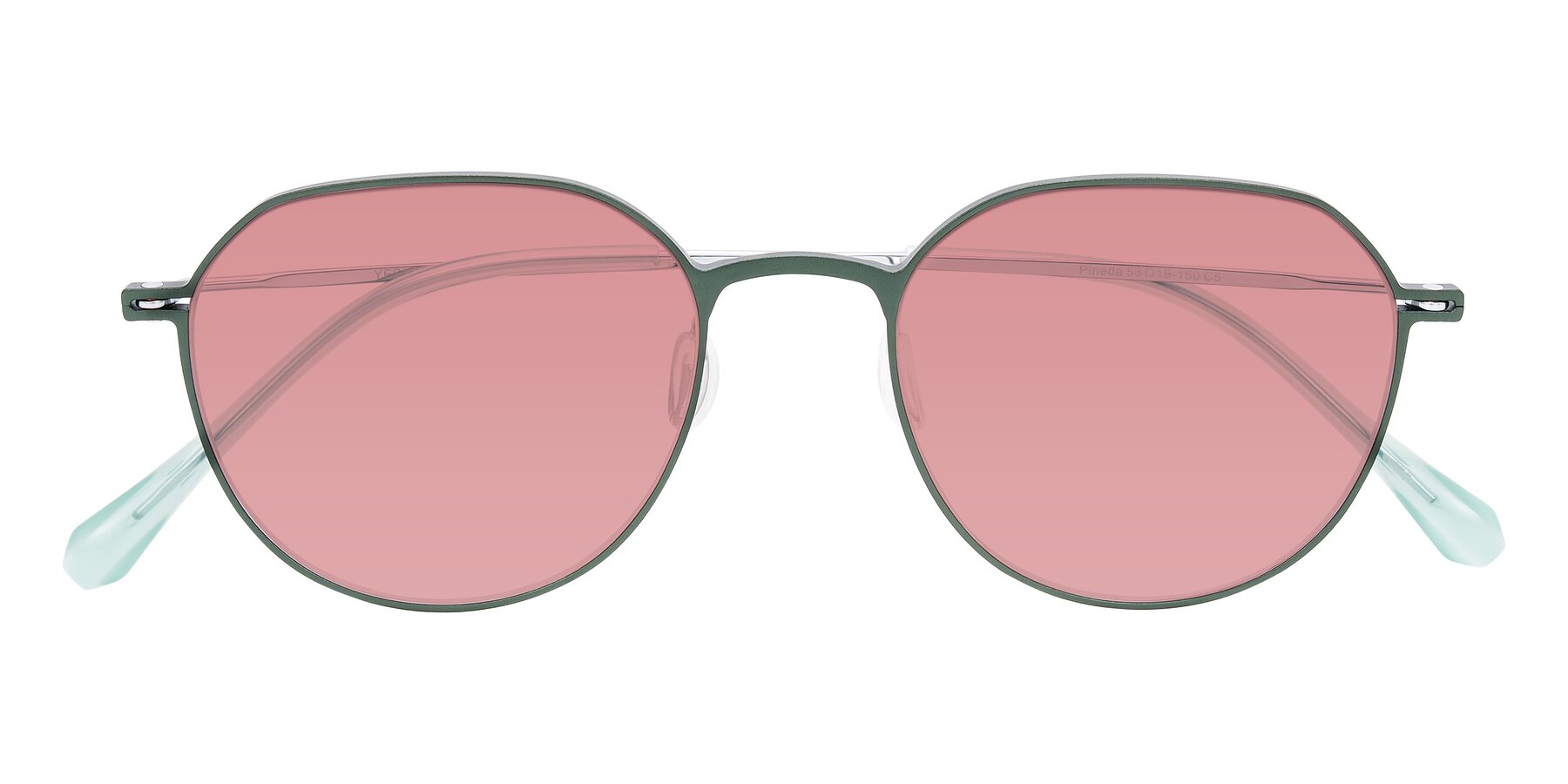 Folded Front of Pineda in Dark Green/Silver with Medium Garnet Tinted Lenses