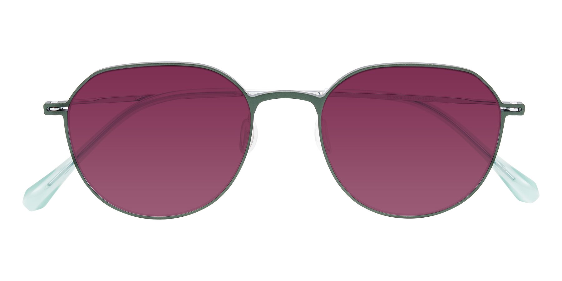 Folded Front of Pineda in Dark Green/Silver with Wine Tinted Lenses