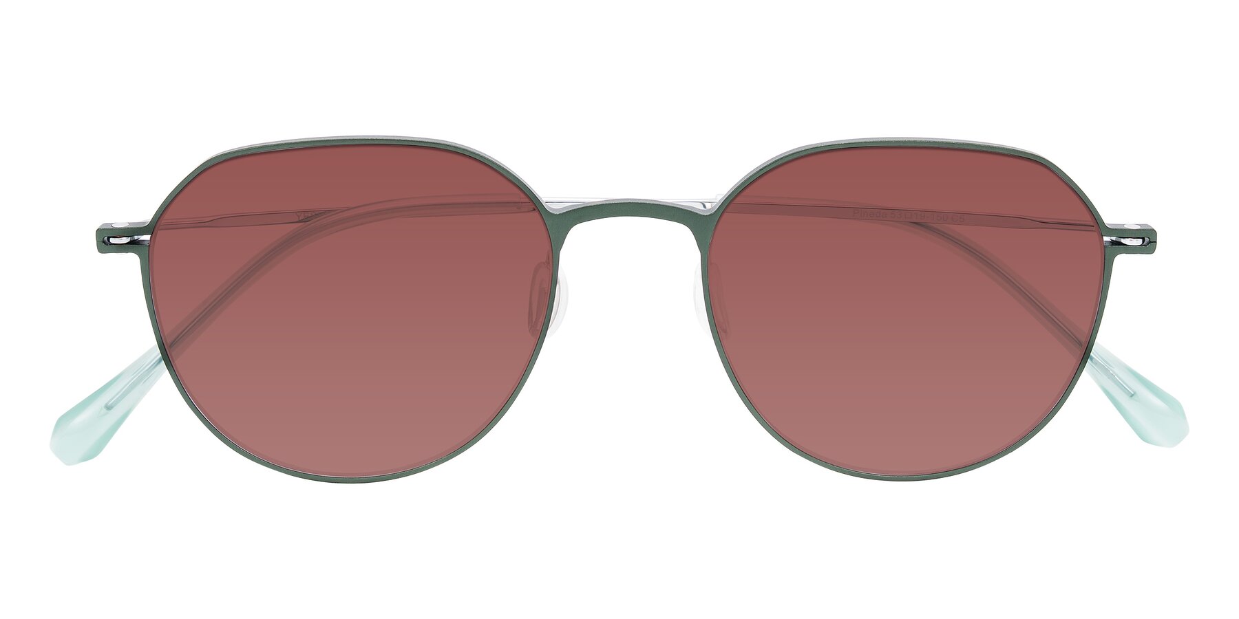 Folded Front of Pineda in Dark Green/Silver with Garnet Tinted Lenses