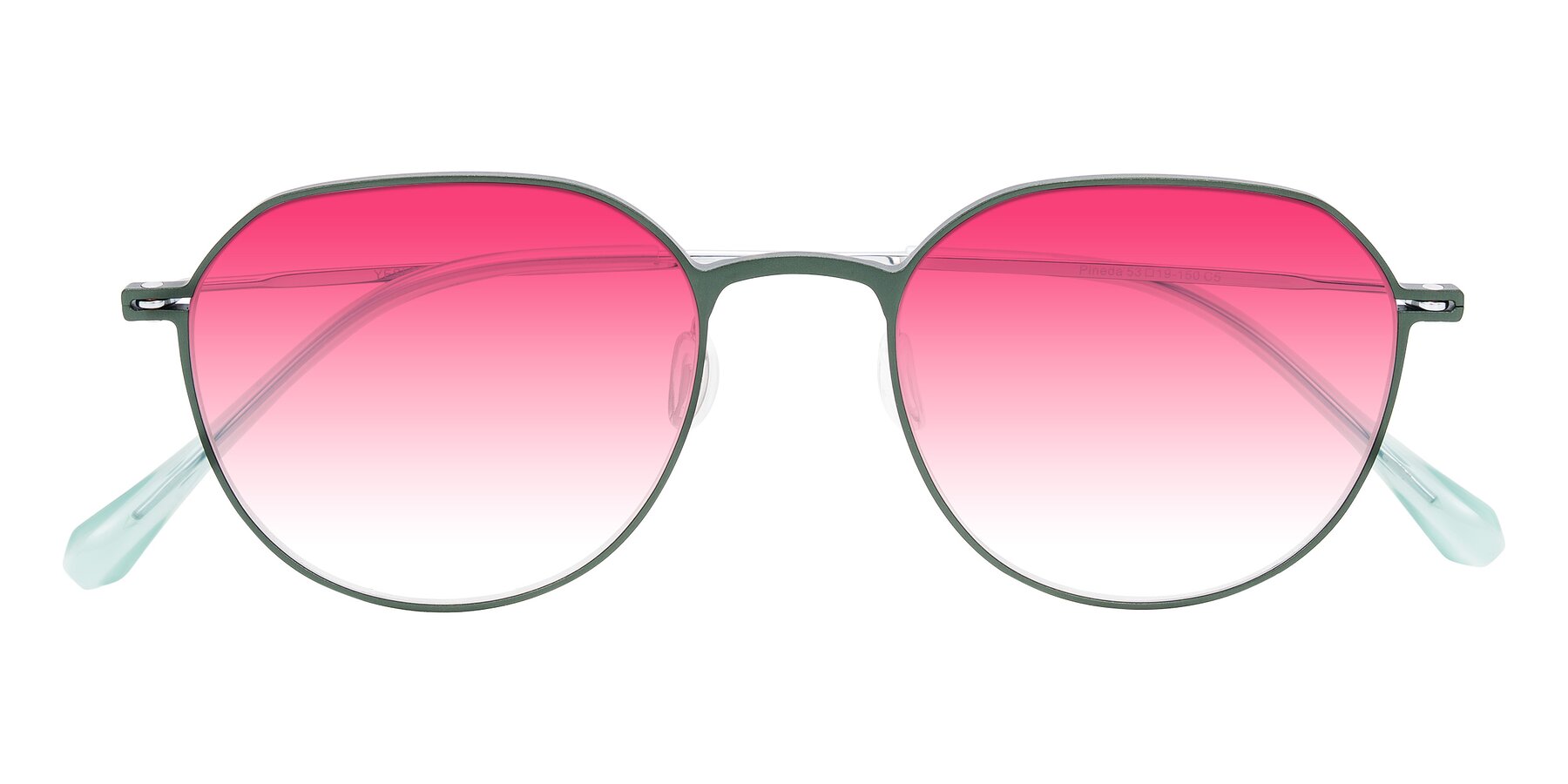 Folded Front of Pineda in Dark Green/Silver with Pink Gradient Lenses