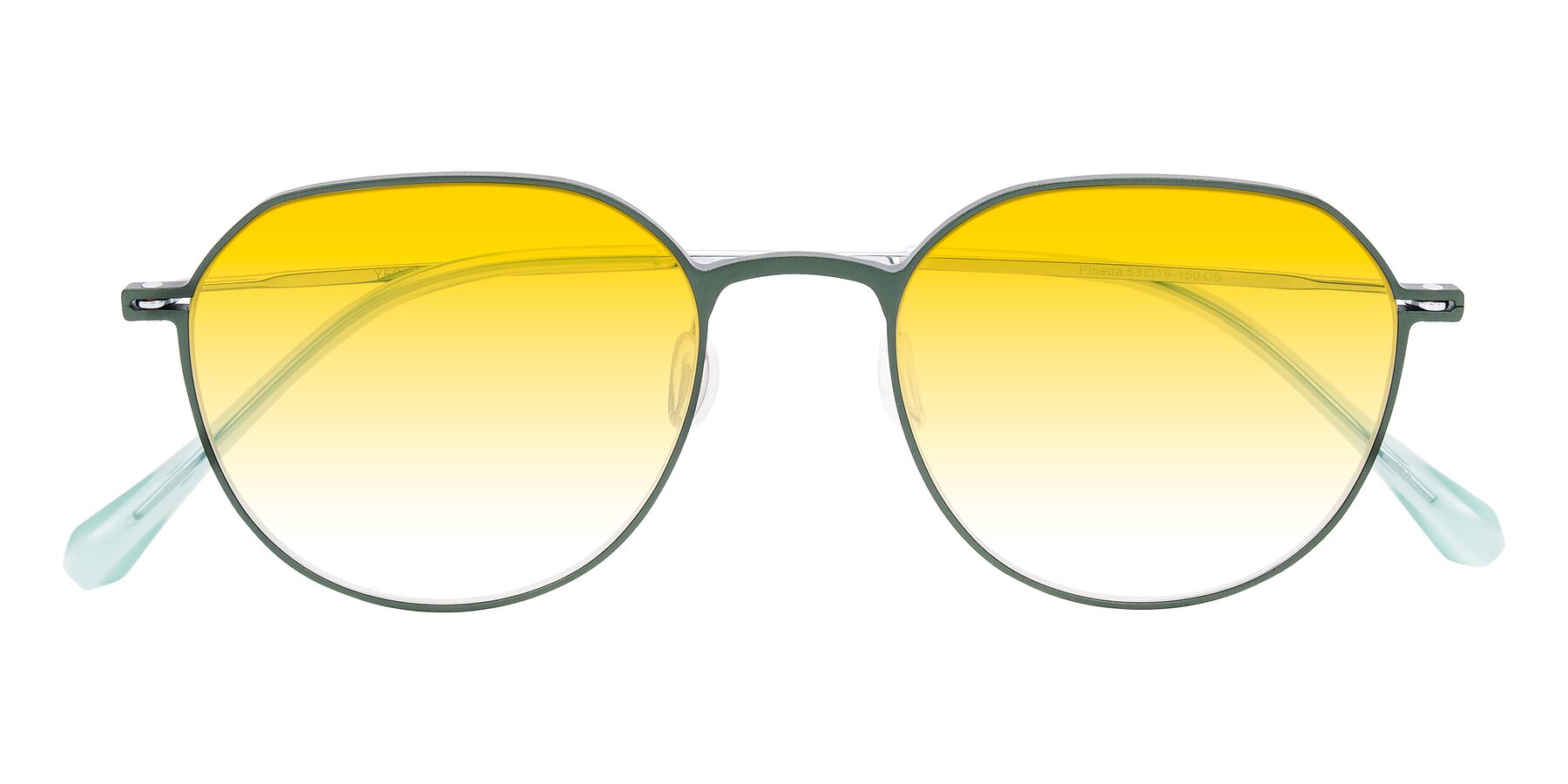 Folded Front of Pineda in Dark Green/Silver with Yellow Gradient Lenses