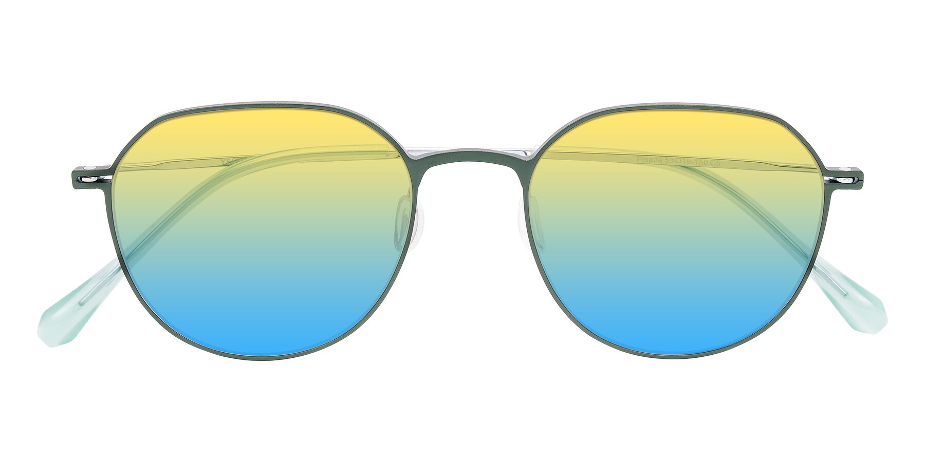 Folded Front of Pineda in Dark Green/Silver with Yellow / Blue Gradient Lenses
