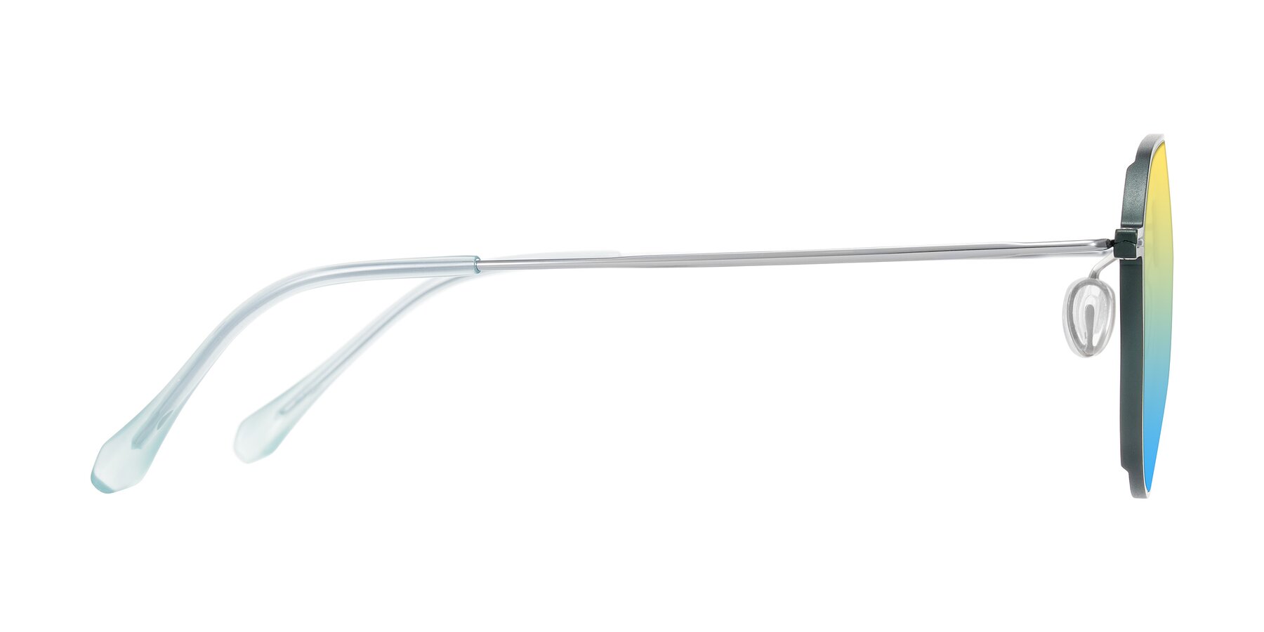 Side of Pineda in Dark Green/Silver with Yellow / Blue Gradient Lenses