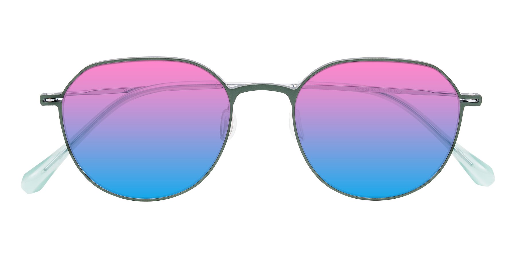 Folded Front of Pineda in Dark Green/Silver with Pink / Blue Gradient Lenses